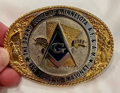 Vintage Belt Buckle - The Grand Lodge Of Minnesota 135 Years Of Masonry • $12.99