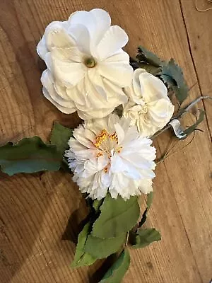 Lot J - Vintage Antique Millinery Creamy White Flowers And Leaves • $10