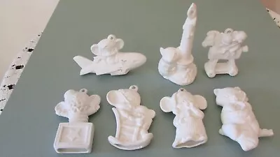 6 Mice & 1 Raccoon Porcelain Xmas Ornaments Two Basecoated • $10