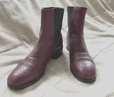 F-Troupe Burgundy Leather Ankle Boots Womens Size 41 (10) Slip On • £72.28