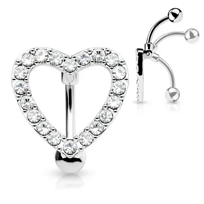 Heart Gem Paved Top Down Belly Navel Ring Surgical Steel 14g (1.6mm) (B/1/4/602) • $4.99