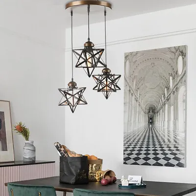 Moravian Star Glass Chandelier 3-Light Hanging Lighting Pendant Lamp Fixture Dec • $83.60
