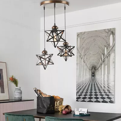 Moravian Star Pendant Light Fixture 3-Light Metal Glass Shade Ceiling Light NEW • $83.60