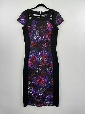 Long Tall Sally 8 Dress Sheath Black Color Block Paisley Cap Sleeve Womens A5-06 • $25.80