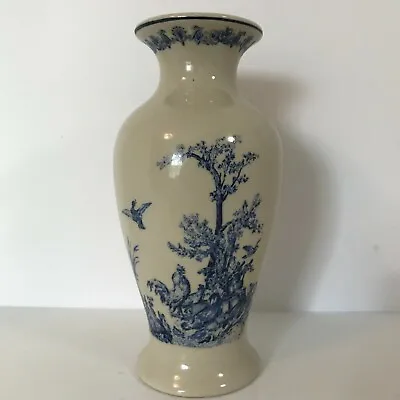 Vintage K's Collection Vase Cream And Blue Roosters Tree Birds 7  Tall Beautiful • $14.99