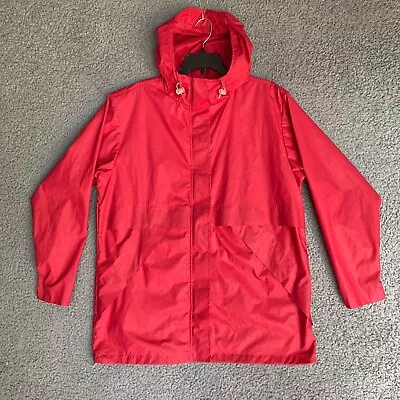 Lands End Rain Coat Womens Large 14-16 Red Hooded Lined Vented Raincoat Jacket • $25.88