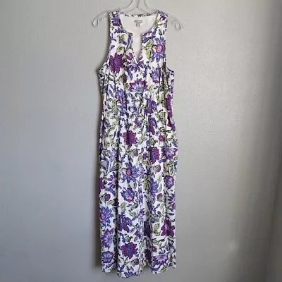 J. Jill Womens Medium Floral Purple White V-Neck Sleeveless Maxi Dress • $35