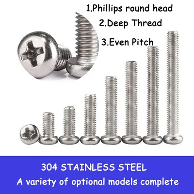 304 STAINLESS STEEL Phillips Pan Head Machine Round Small Screws Bolts Screw M5 • £1.85