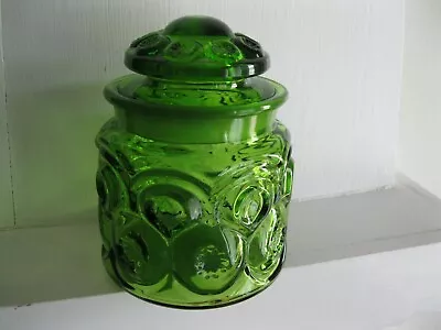 Vintage L E Smith Dark Green Glass Moon & Stars Canister Jar With Lid 5  Tall • $22