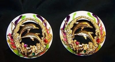 Vintage Enamel Dolphin Sea Life Earrings-1980's Jewelry-Pierced • $4.85