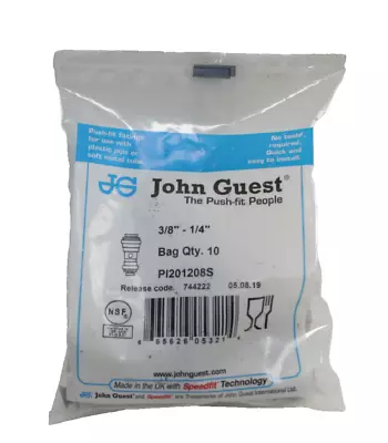 10 John Guest PI201208S Tube Fitting Reducing Straight Union 3/8  X 1/4  Plug-in • $19.99