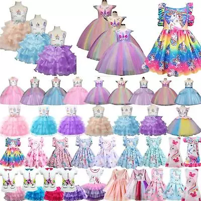 Kid Girl' Unicorn Dress Princess Rainbow Tutu Dress Evening Gown Birthday Party' • $21.29