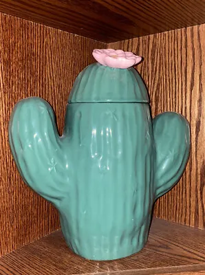 Vintage TREASURE CRAFT Saguaro Cactus Cookie Jar Pink Flower 13  Made In USA • $90