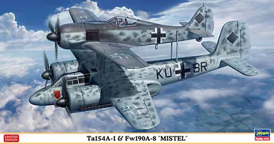 1:72 Hasegawa 02193 LUFTWAFFE Ta154A-1 & Fw190A-8 MISTEL NIB WW2 Aircraft Kit • $79.99