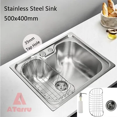Stainless Steel Kitchen Sink Laundry Sinks Top Undermount Single Bowl 500x400mm • $79.90