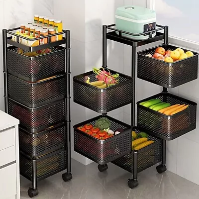 5 Tier Kitchen Storage Trolley Rotating Vegetable Fruit Baskets Organiser Cart • $85