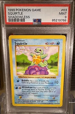 PSA 9 Pokémon Base Set Squirtle 63/102 Shadowless MINT • $59.95