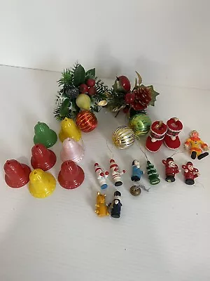 X24 Vintage Christmas Decorations Retro Silk Bauble Wooden Flocked Santa Bells • $26