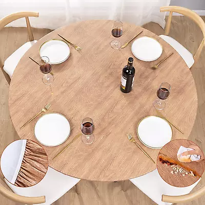 Round Fitted Vinyl Tablecloth With Elastic Edged & Flannel Backing Waterproof W • $26.57