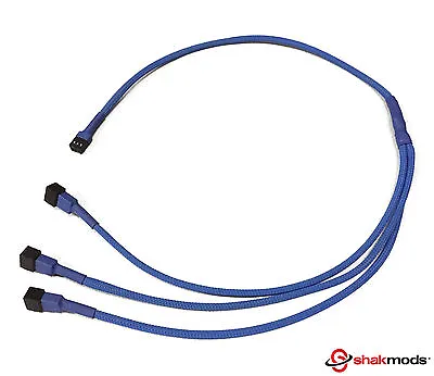 Shakmods 3 Pin Fan To 3 Ways Y Splitter 60cm Dark Blue Sleeved Extension Cable • $8.70