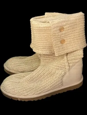 UGG AUSTRALIA Women’s Cardy Knit Beige Tan Gold Sweater Boots  1876 Size 9 • $55.95