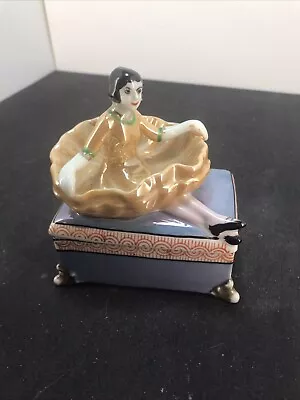 Art Deco Flapper Noritake Box Gold Lusterware Flapper Lady Trinket Box 4.5” X 4” • $69.95