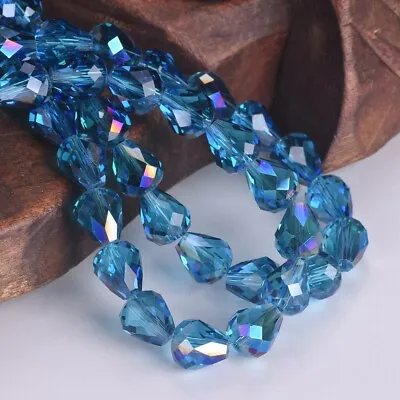 £2.70 • Buy 20pcs 9x8mm Teardrop Faceted Shiny Crystal Glass Loose Beads For Jewelry Making