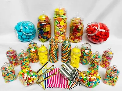 19 Plastic Sweet Jars Inc 10 Styles 2 Tongs 2 Scoops 100 Bags Candy Buffet • £30.99