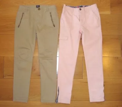 £12 • Buy 2x GIRLS 10-11 Yrs GAP Skinny Fit Cargo Trousers PINK & Stone Skinny Chinos