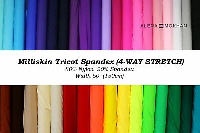 Shiny Milliskin Nylon Spandex 4-WAY Stretch Fabric BTY Dance - 76 COLORS • $8.99