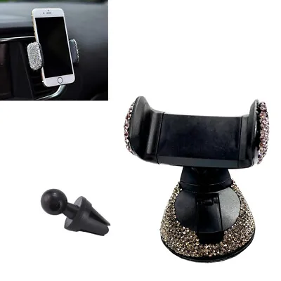 Crystal Rhinestone Air Vent Phone Holder Clip Gray W/Suction Cup A P V W • $23.10