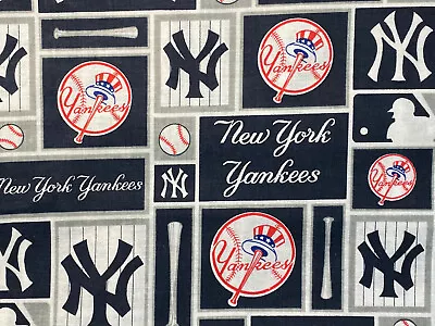 MLB New York YANKEES Baseball Navy White Cotton Quilt Fabric ~18”x 29”~ Lg FQ • $8.99