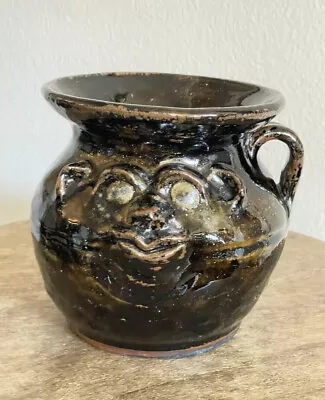 Marie Rogers Black Brown Pottery Face Spitoon Jug Signed Stamped 5 H X 5 W • $315