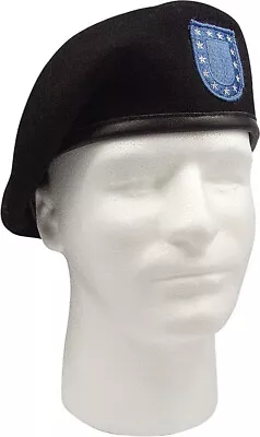 Official Inspection Ready Black Beret With Blue Flash White Stars 4 Sizes • $22.99