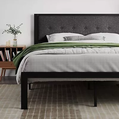 King Size Bed Frame With Upholstered Button Tufted Square Stitched Headboard • $157.99