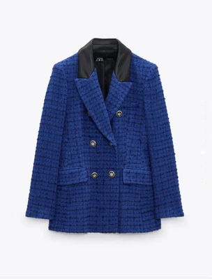 $48.79 • Buy ZARA WOMEN New Combination Faux Leather Textured Blazer SZ XS BLUE 2128/242