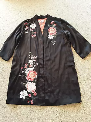 Chicos Black Satin Beaded Kimono Size 3 (AU Size 16-18) • $79