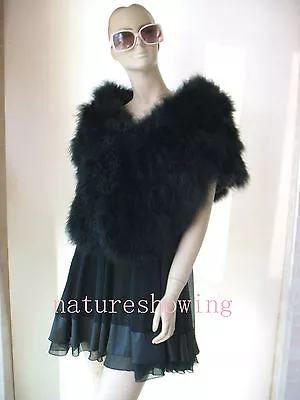 Women Real Ostrich Feather Cape For Bride's Wedding Party Shrug Shawl 150*42cm • $46.99