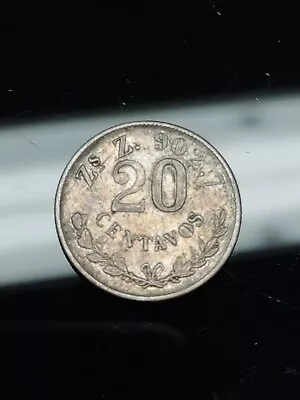 Mexico 1899 Zs Z 20 Centavos Silver Coin.  Toned • $29.95