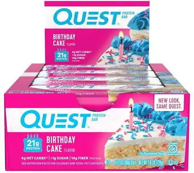 Quest Protein Bar Birthday Cake 21g Protein 12Ct US • $20.99