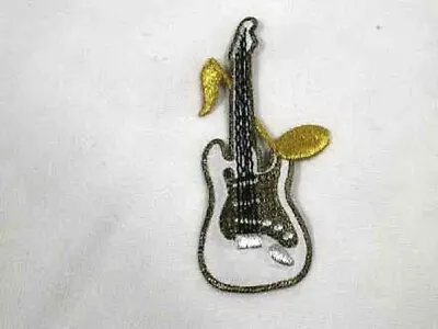 White Guitar W Musical Note Embroidered Iron On Patch • $3.25