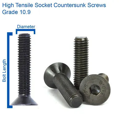 M3 - 3mm COUNTERSUNK ALLEN KEY BOLTS CSK SOCKET HIGH TENSILE SCREWS GRADE 10.9 • £0.99