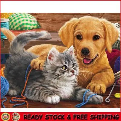 $12.87 • Buy 5D DIY Full Round Drill Diamond Painting Kit Cat Dog Animal Wall Art Craft Gift