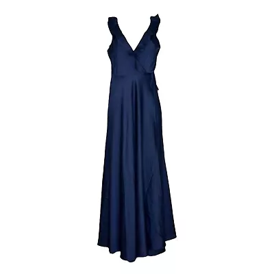 NWT BHLDN Tansy Satin Charmeuse Wrap Maxi Dress Navy 6 (US) • £183.12