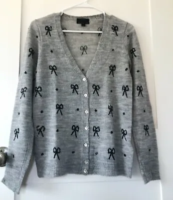 J. Crew Women's Cardigan Sweater Gray With Black Sequin Bows Size Small • $59.99