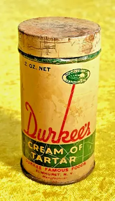 Vintage Durkee's CREAM OF TARTAR Opened Partial 2 Oz Net Litho Tin 1950's • $5