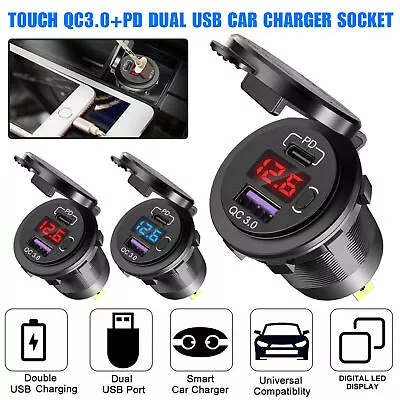 QC3.0 Dual USB Car Charger Socket Outlet+LED For Marine Boat Truck+LED Voltmeter • $11.98