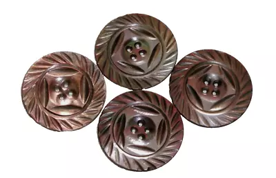 4 Vintage Matching Buttons ~ Carved Abalone Shell ~ 4-Hole ~ 1 ½” • $10