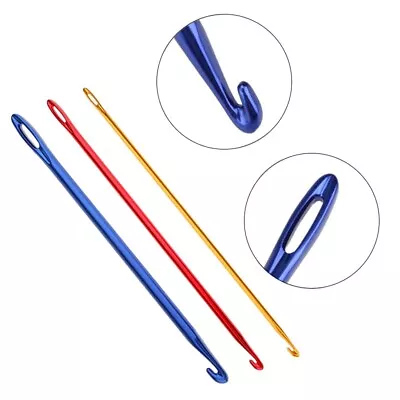 £5.19 • Buy Set Of 3 Knooking Hooks Long Aluminium Crochet With Eye 6mm 4mm 2.75mm