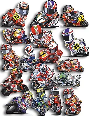 Stars Of MotoGP  TT Superbike Cartoon Decals Stickers Past And Present Day • $3.72